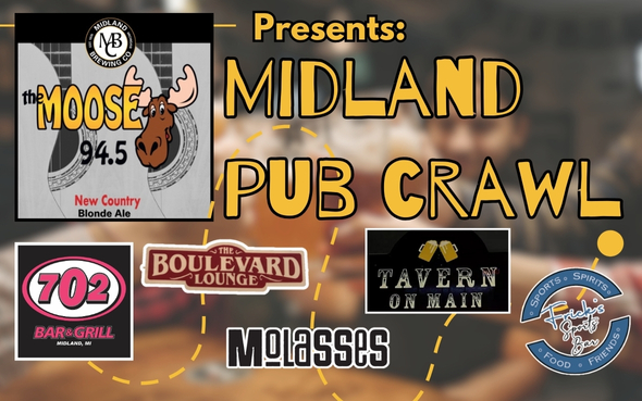 $10 FOR A SEAT ON THE LIMO BUS FOR 94.5 THE MOOSE MIDLAND PUB CRAWL ($20 VALUE)