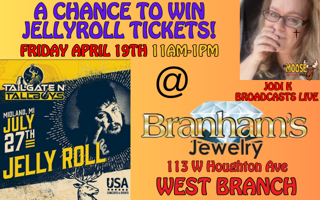 <h1 class="tribe-events-single-event-title">JELLYROLL TICKETS STOP AT BRANHAMS JEWELRY IN WEST BRANCH!</h1>